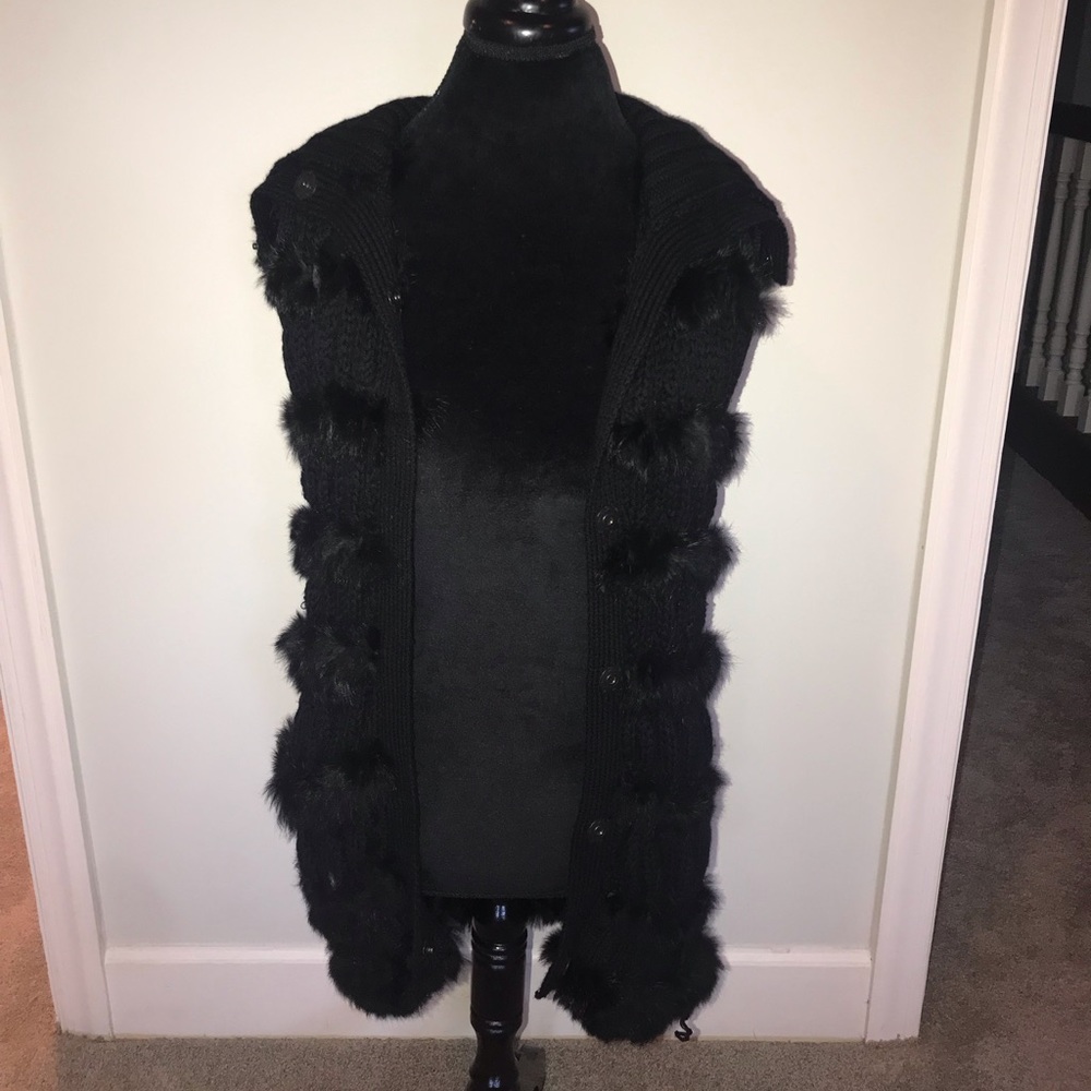 Diane von furstenberg  black wool and rabbit fur